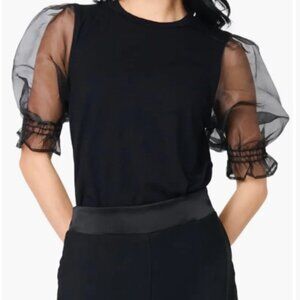 Mixed Media Organza Puff Sleeve Ponte Top